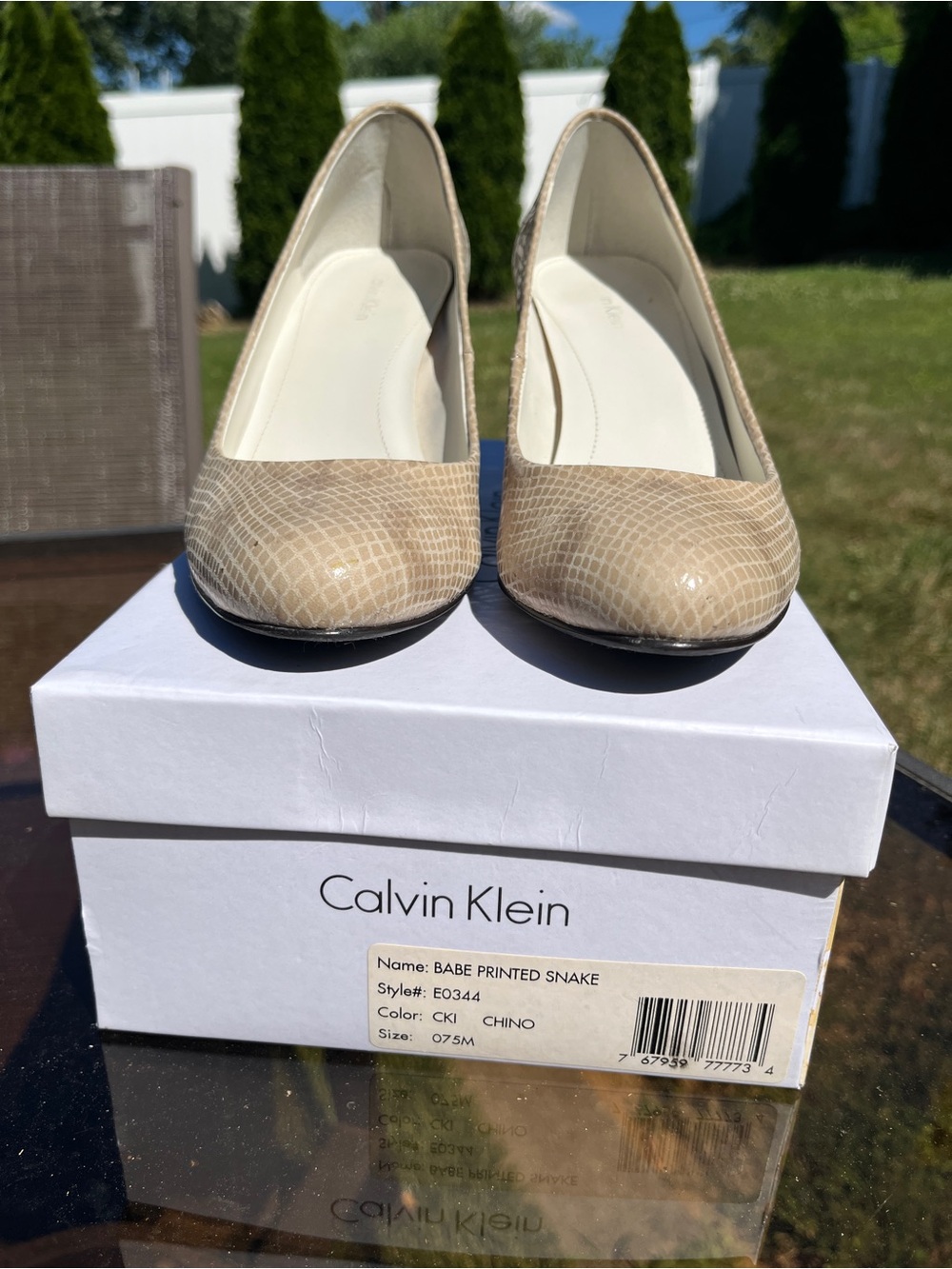 Calvin Klein Chino Snake-Print Round-Toe Pumps